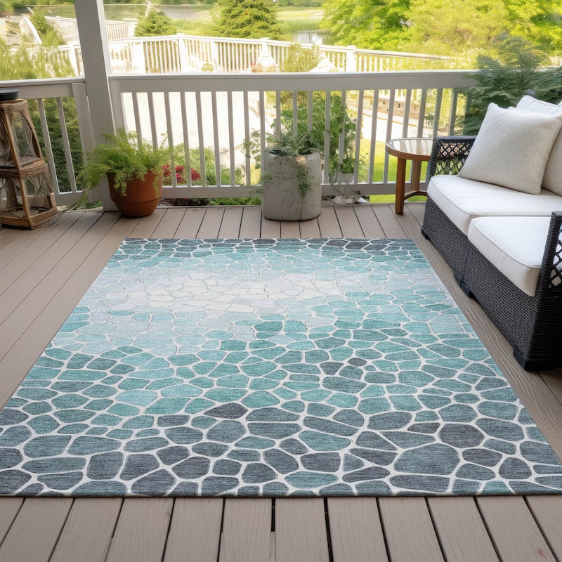 Machine Washable Indoor/Outdoor Contemporary Ombre Chantille Rug - Teal - 5' x 7'6"