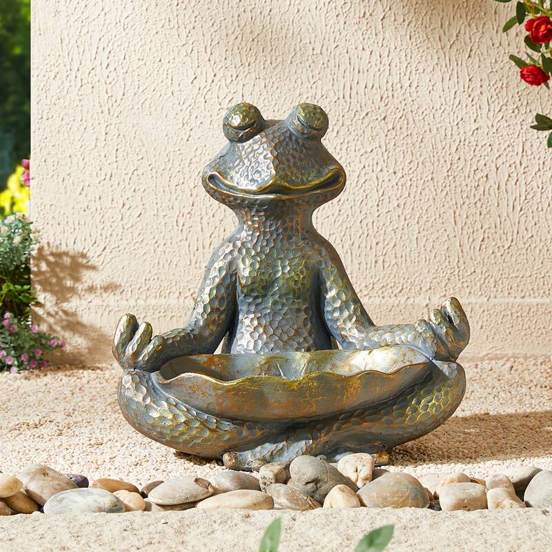Bronze 28" H MGO Wealth Stacked Frog Statue Zen-style Coastal-style Sculpture Indoor Outdoor Figurine by Glitzhome