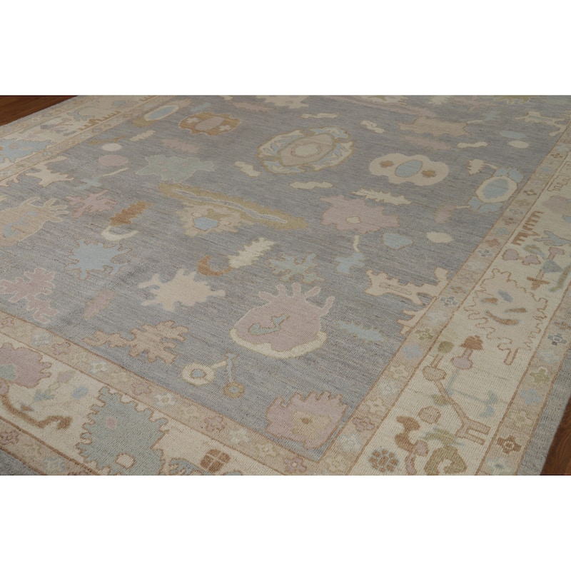 Hand Knotted Oriental 100% Wool Carpet Transitional All-Over Greys & Charcoal Oushak Area Rug - 12' 0'' X 9' 2''