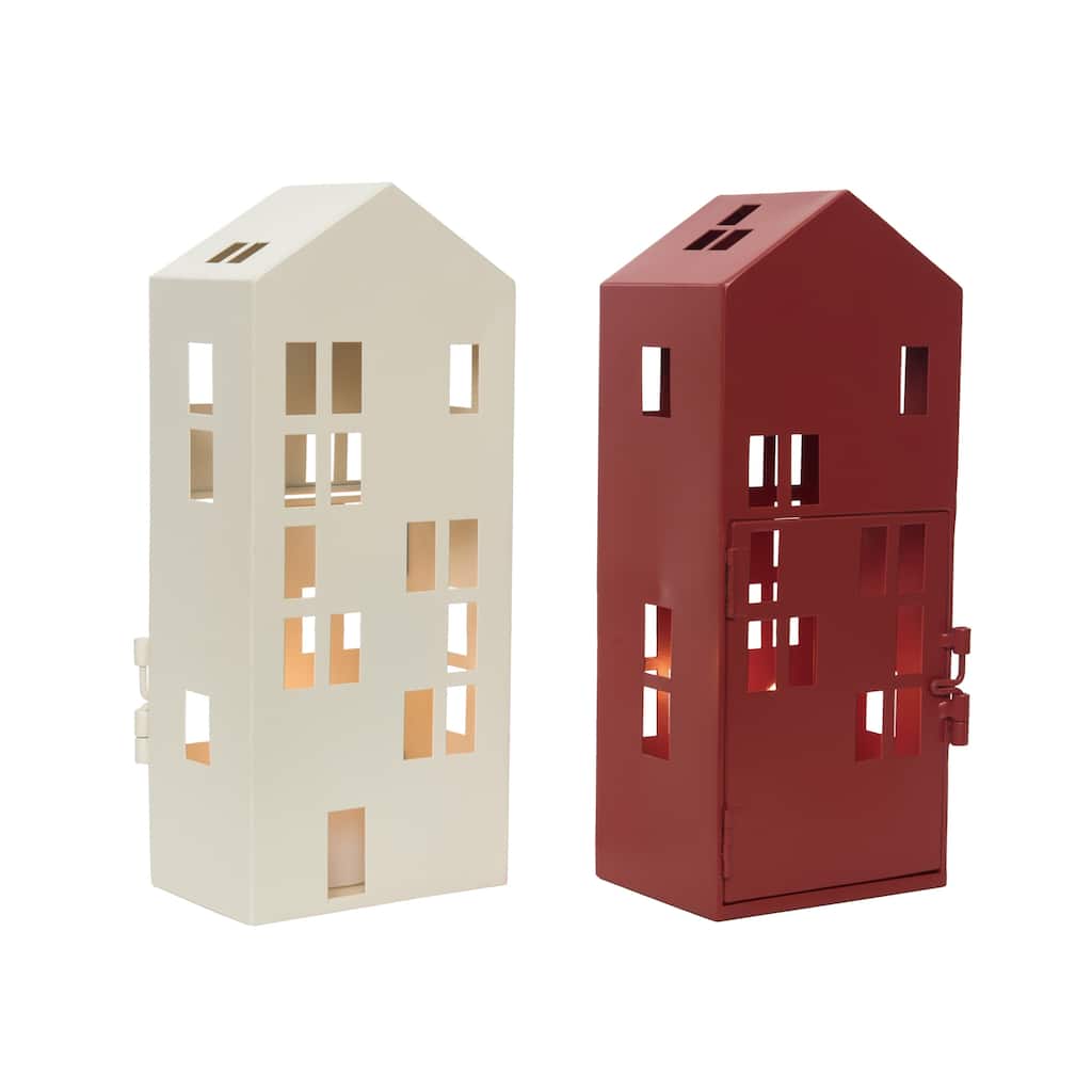 Transpac Large Metal Holiday House Set of 2 Christmas Home Decorations - Multicolor
