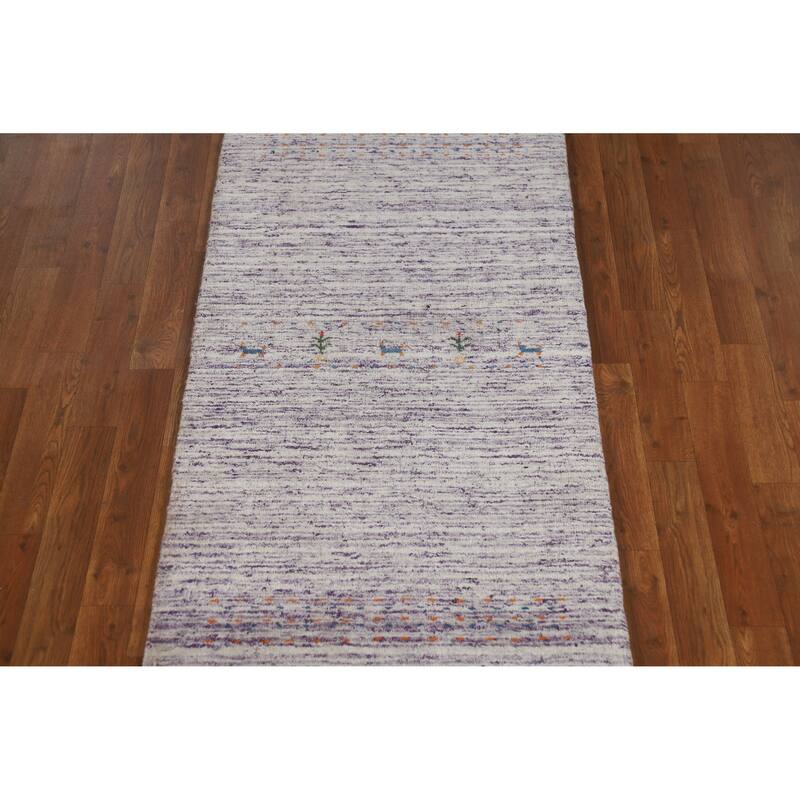Purple Gabbeh Indian Runner Rug Handmade Wool Carpet - 2'5" x 9'6"