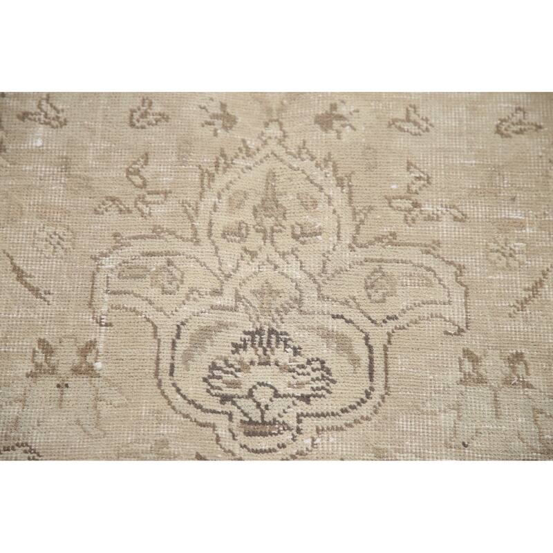 Hand Knotted Oriental 100% Wool Carpet Traditional Floral Beige & Ivories Tabriz Area Rug - 12' 4'' X 9' 10''
