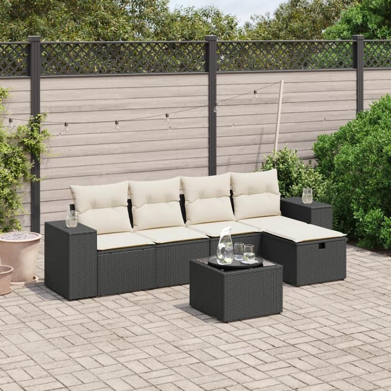 vidaXL Garden Sofa Set Beige/Black/Brown/Grey - Black and cream without storage