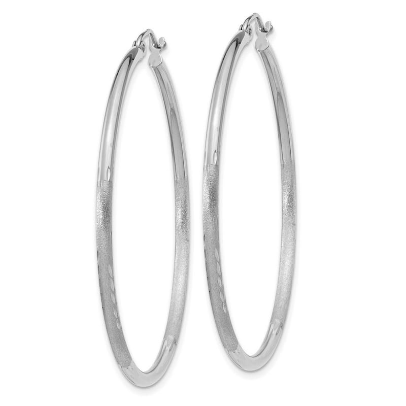 Curata 14k White Gold Satin and Sparkle Cut 42x2mm Round Hoop Earrings
