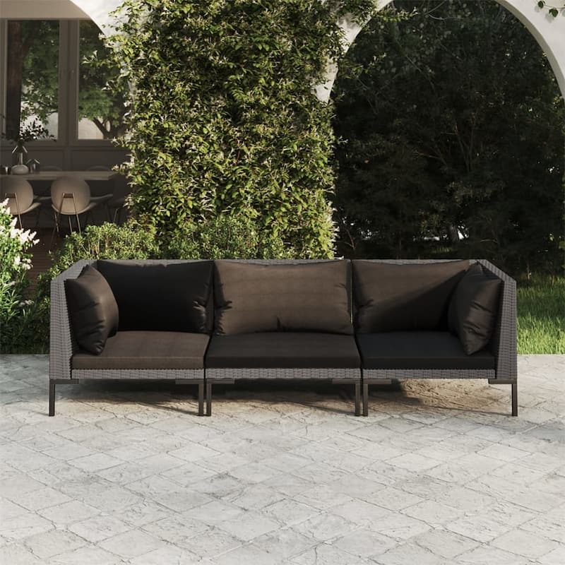 vidaXL Patio Lounge Set Outdoor Sectional Sofa Set Table Poly Rattan Dark Grey - 27.6" x 27.6" x 24"