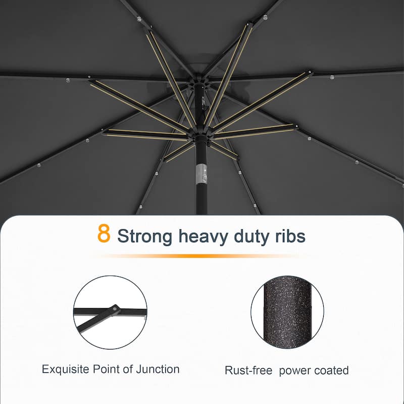 LIVOOSUN 9Ft Patio LED Market Umbrella Outdoor Table Steel Umbrella