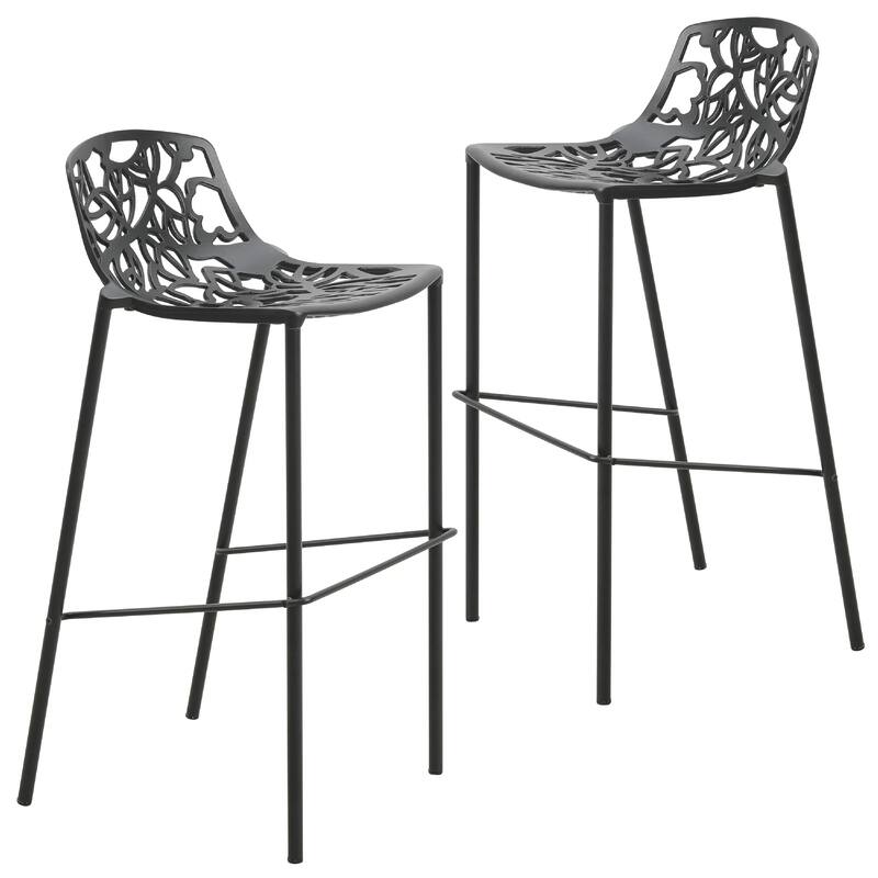 Devon Modern Aluminum Bar Stool - Mid-Century Counter Stool with Backrest and Powder-Coated Legs for Kitchen or Dining Set of 2 - Black