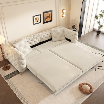 97.7" 3-in-1 Convertible Sleeper Sofa, Pull Out Sofa Bed with Ottoman, 4-Seater for Small Spaces & Apartments