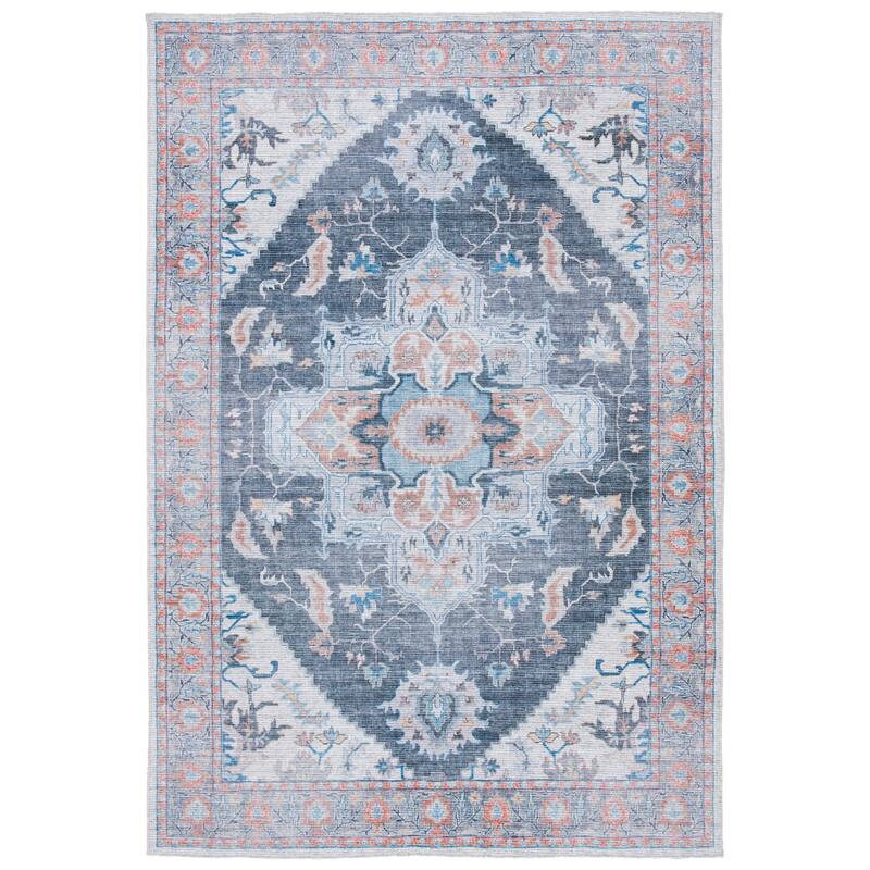 SAFAVIEH Serapi Machine Washable Nonie Boho Medallion Rug - 6'7" Square - Charcoal/Ivory