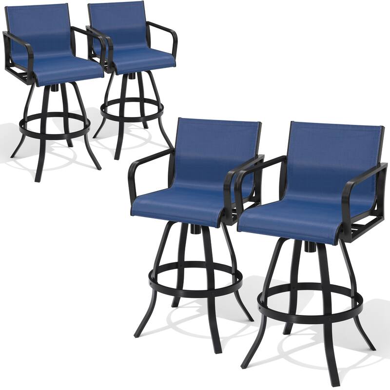Outdoor Indoor Patio Aluminum Premium Sunbrella Fabric Swivel Barstools - NavyBlue - 4-Piece