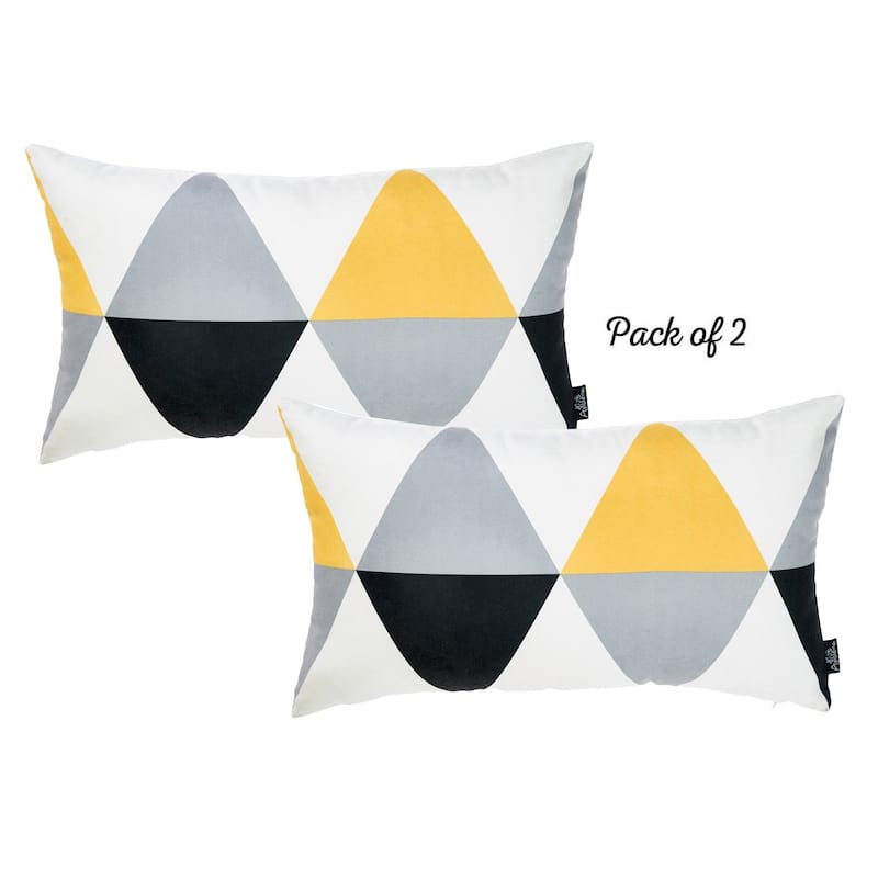 Yellow Scandi Printed Lumbar Pillow Cover 12''x20'' (2 pcs in set)
