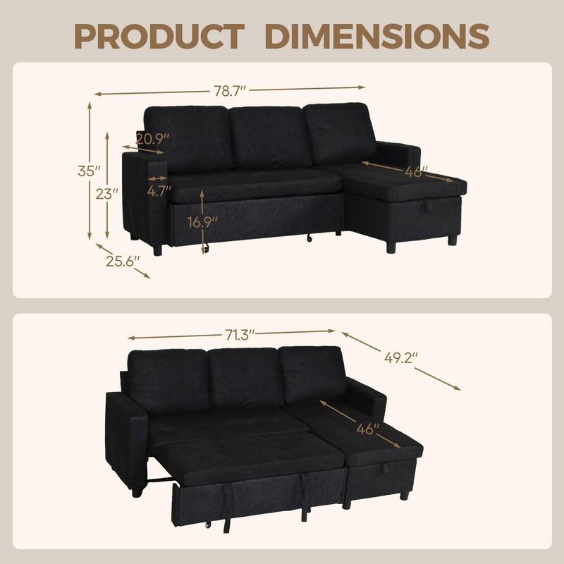 Couch Sofas with Pull Out Bed, Convertible Sleeper Sofa Bed with Storage for Small Spaces