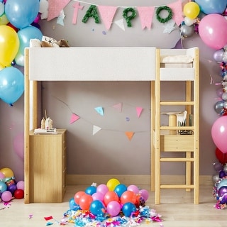 Modern Twin Size Loft Bed With Storage Shelf,Drawers and Convertible Desk,Soft Padding