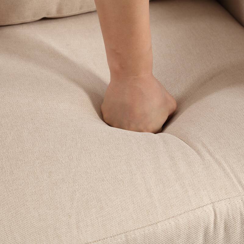 79" Modern Style Button Tufted Linen Upholstered 3-seat Sofa, Khaki