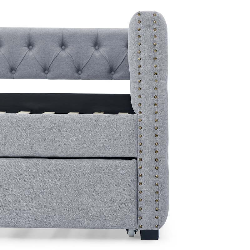 Full Size Upholstered Daybed Sofa Bed with Twin Size Trundle