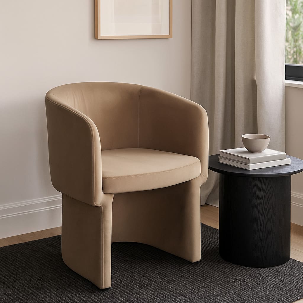 Tesy Dining Side Chair, Camel Brown Performance Velvet, Sloping Arms