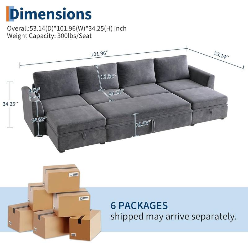 Sectional Sleeper Sofa with Pull Out Bed, Chenille Modular Sectional Couch