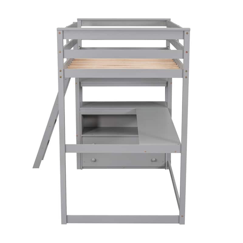 Pine Loft Bed with Desk, Shelves & Drawers