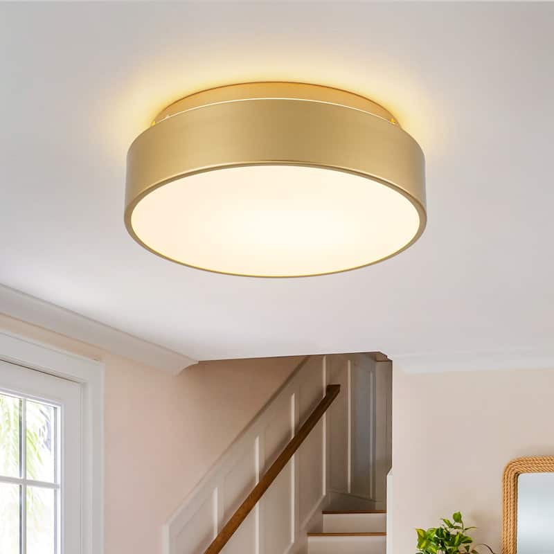 Dimmable LED Flush Mount Ceiling Light with 5-Color Temperature Selectable - 11.4 in W × 3.7 in H - Gold