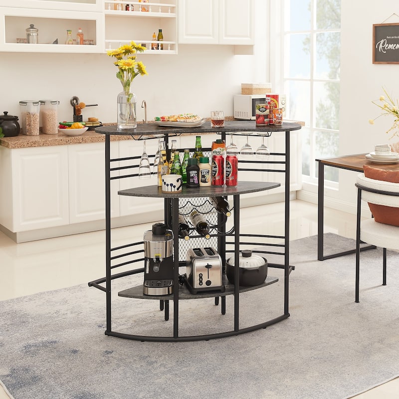 VECELO Home Bar Unit, Liquor Bar Table with 2-Tier Storage - Old School