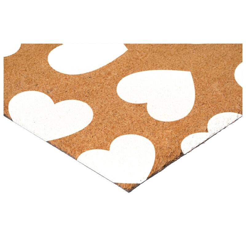HomeRoots 24" X 36" Brown And White Hearts Outdoor Coir Door Mat - 24.00' X '36.00
