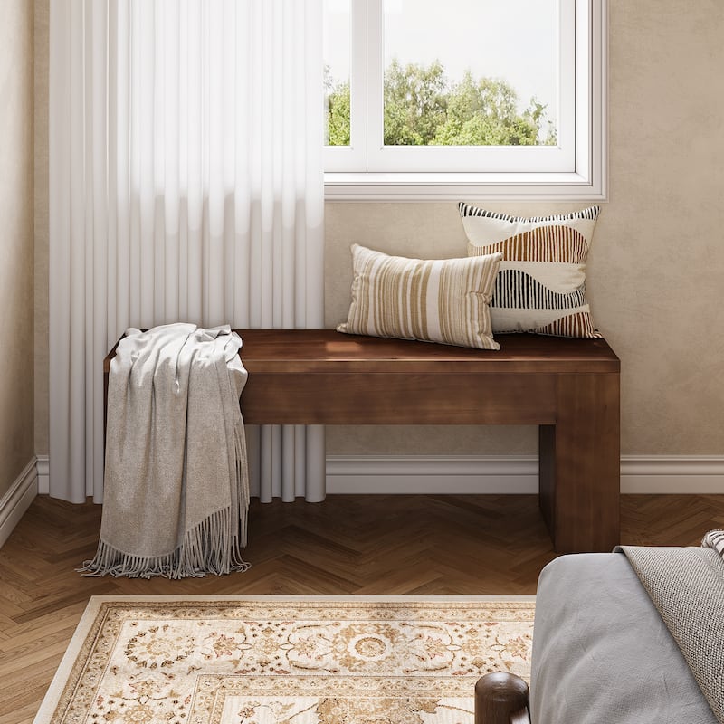 47.24 Inches Farmhouse Entryway Bench, Solid Wood Bench for Bedroom - Brown