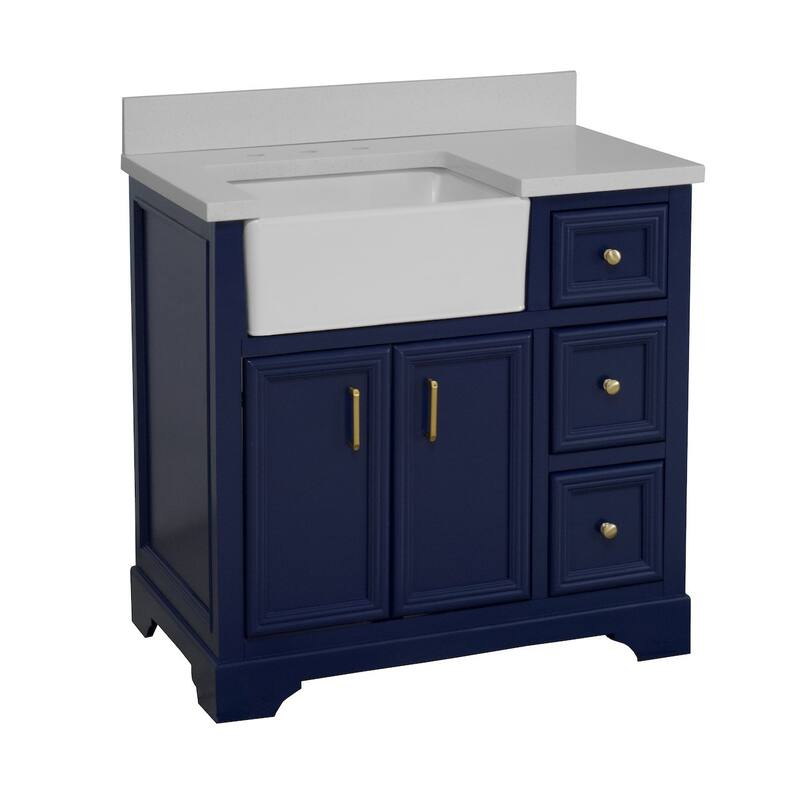 KitchenBathCollection Zelda 36" Farmhouse Bathroom Vanity with Quartz Top