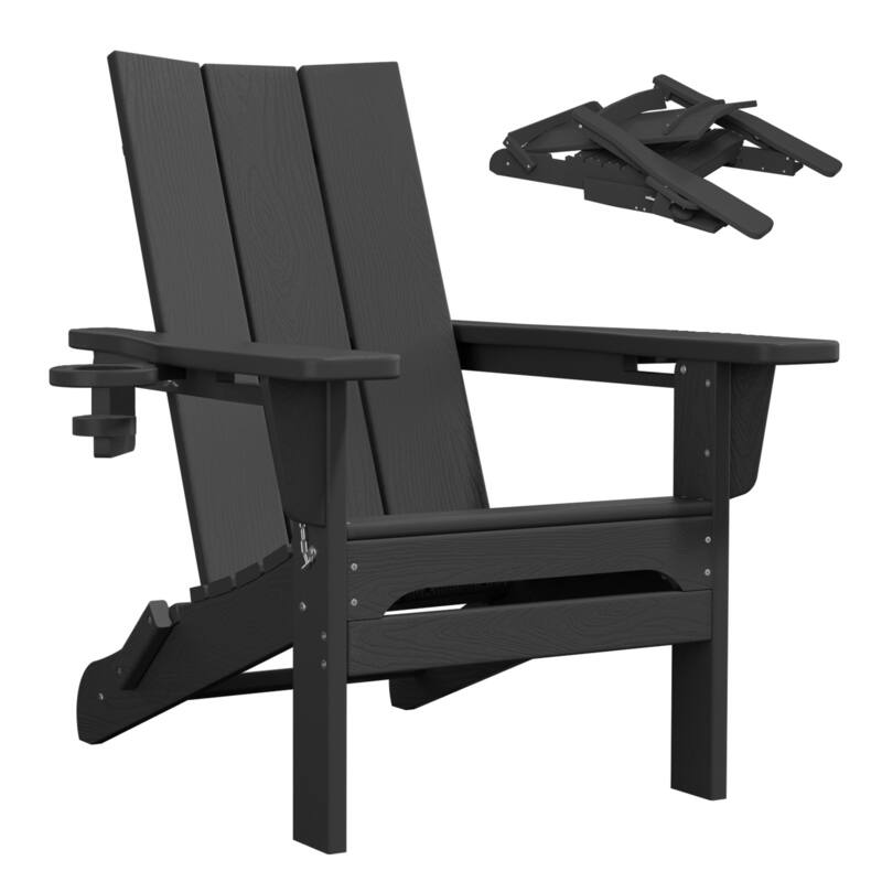 HDPE Modern All weather Adirondack Chairs with Cup-holders - Black