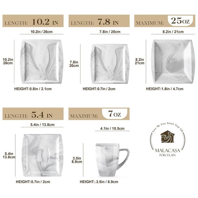 MALACASA 60-Piece Porcelain Dinnerware Set (Service for 12)