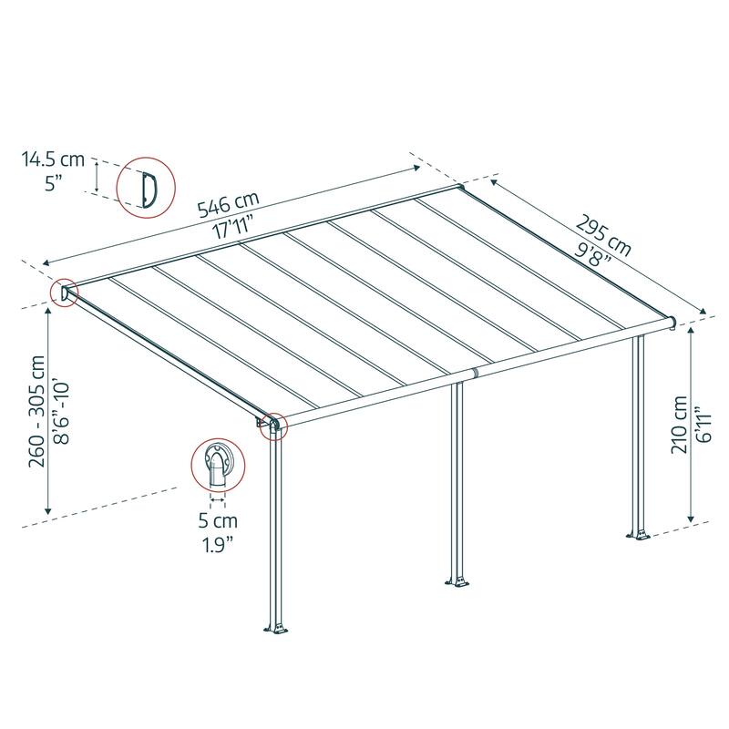 Olympia 10 ft. Gray/Bronze Aluminum Patio Cover