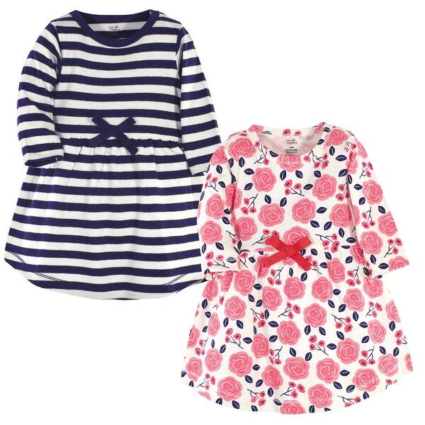slide 1 of 1, Touched by Nature Baby and Baby Girl Organic Cotton Long-Sleeve Dresses 2pk, Coral Rose 0-3 Months - Baby Toddler Coral Rose Long Sleeve