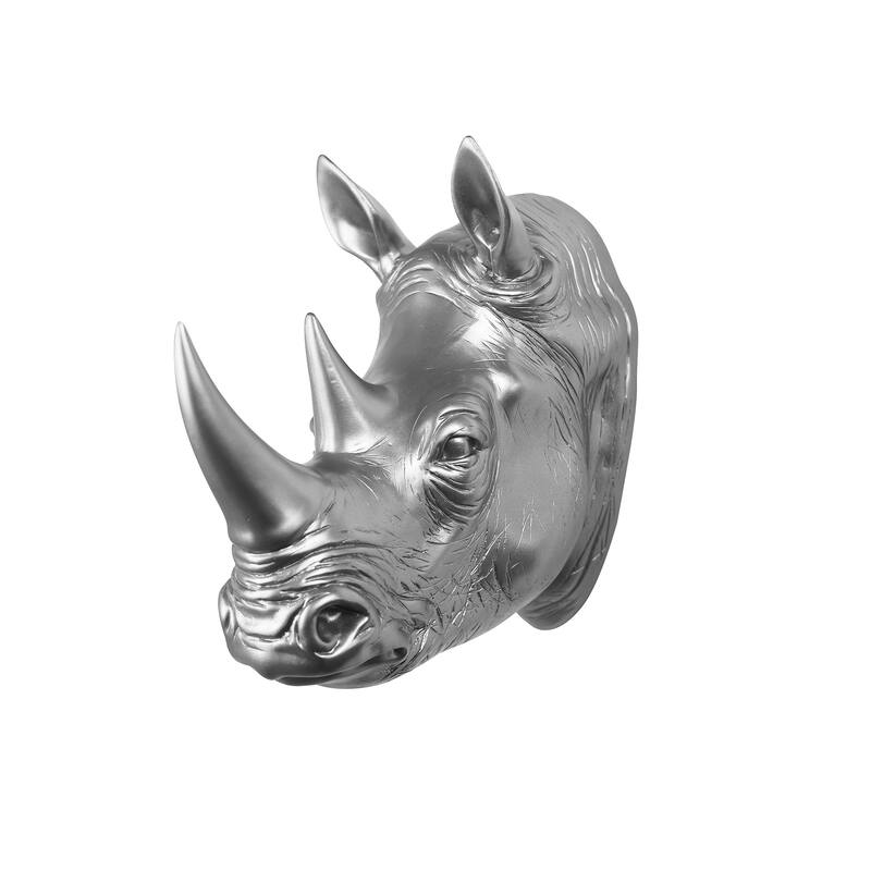 Rhinoceros Head Wall Mounted Decoration - 14.5" - Silver