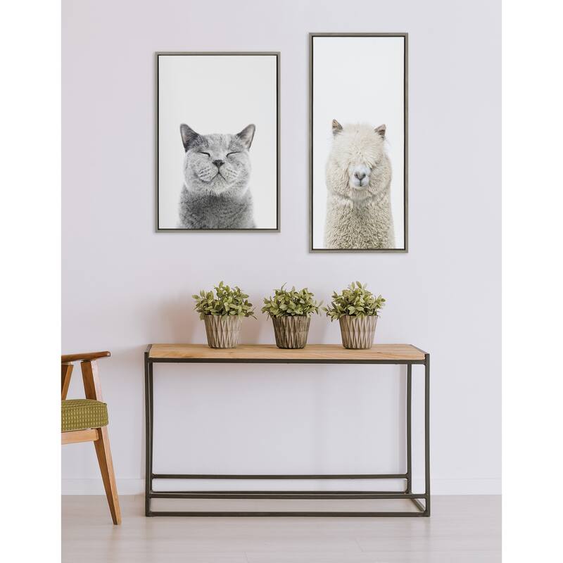 Kate and Laurel Sylvie Smiling Cat Framed Canvas by Amy Peterson