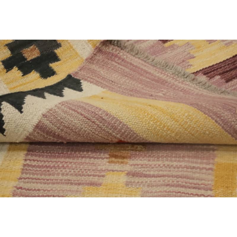 Hand Woven Oriental 100% Wool Carpet Southwestern Tribal Pink Kilim Runner Rug - 9' 9'' X 2' 11''