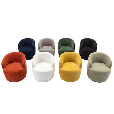 Chenille Fabric Swivel Accent Barrel Armchair with Coating Metal Ring