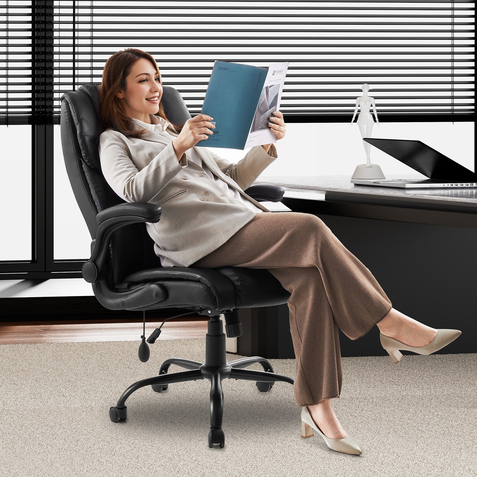 Executive Office Chair, 300lbs Capacity with Airbag-style Adjustable Lumbar Support