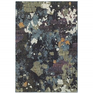 5' X 7' Navy And Green Abstract Power Loom Stain Resistant Area Rug - 3 ...
