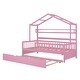 preview thumbnail 14 of 24, Twin Size House Platform Bed with Trundle, Shelf, Roof, Semi-Enclosed Space, Sturdy Pinewood Frame, Space-saving