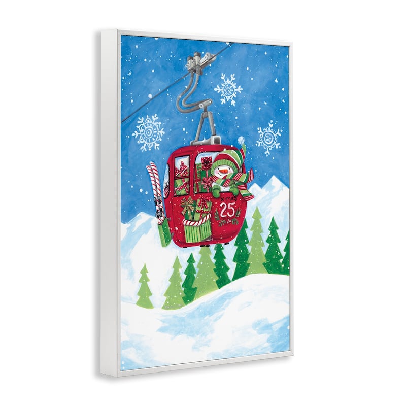 Stupell Snowman on Ski Lift Framed Giclee Art Design By Diane Kater