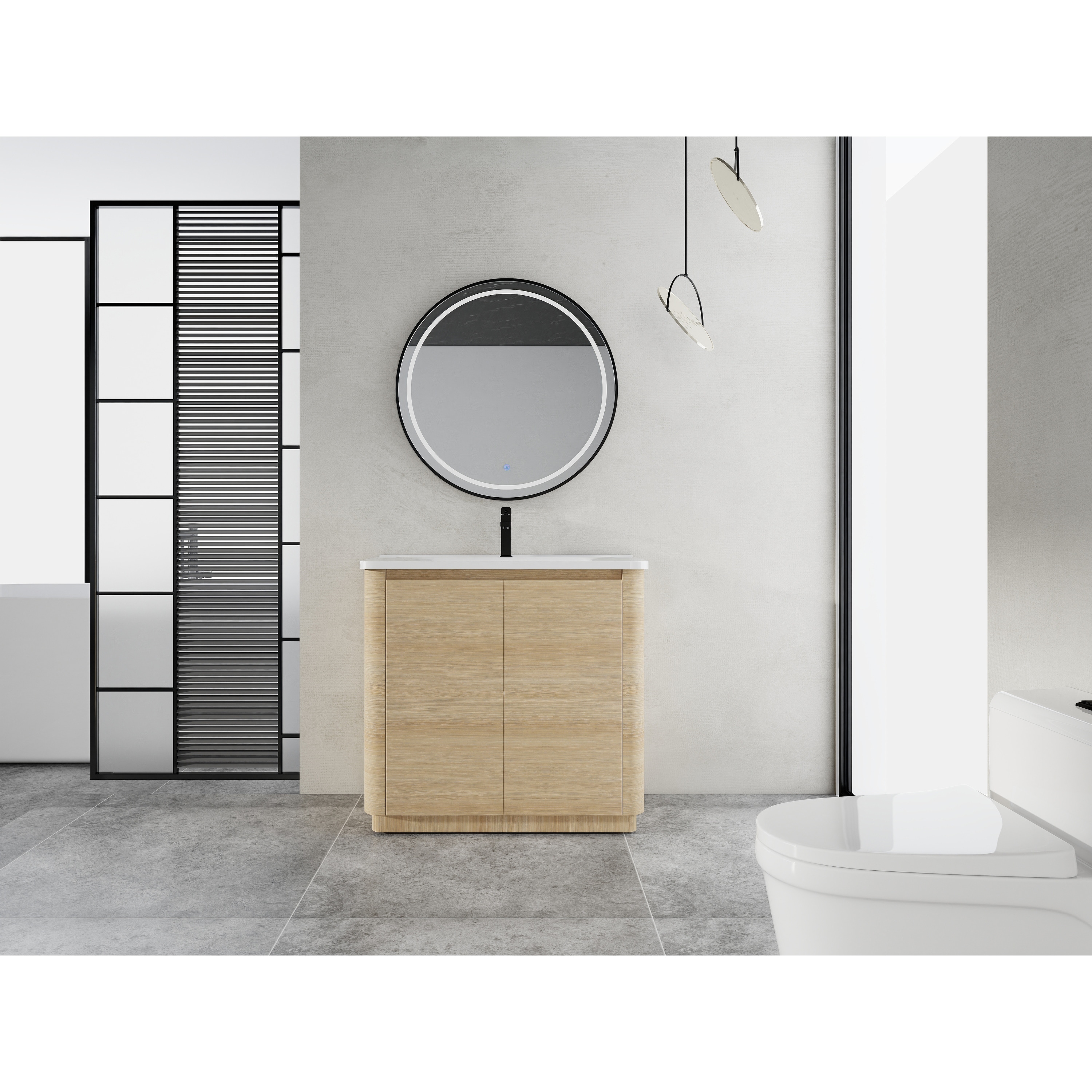 36 Inch Freestanding Bathroom Vanity White Ceramic Sink Two Soft Close Doors KD Packing Plywood