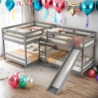 4 Beds In 1 Full And Twin Size L-Shaped Bunk Bed With Slide,Ladder