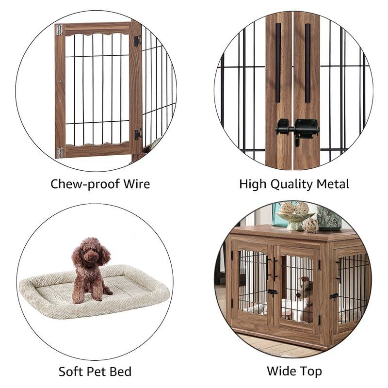 unipaws Pet Crate End Table, Double Doors Dog Kennel with Pet Bed