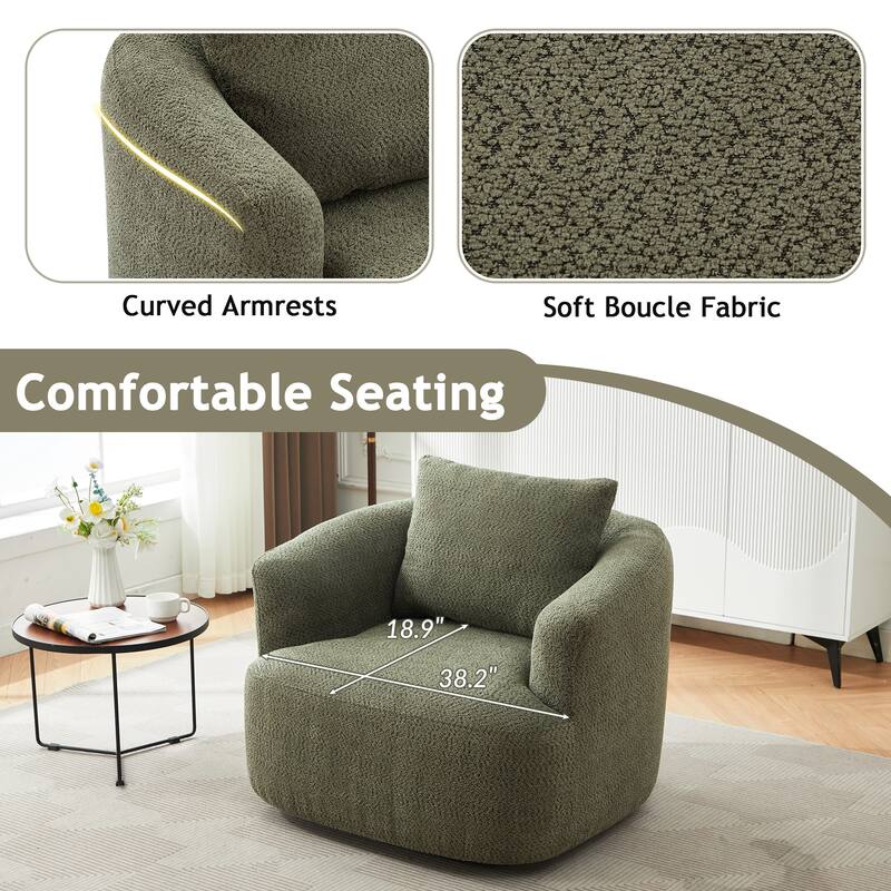 Swivel Chair with Throw Pillow & Spring Seat
