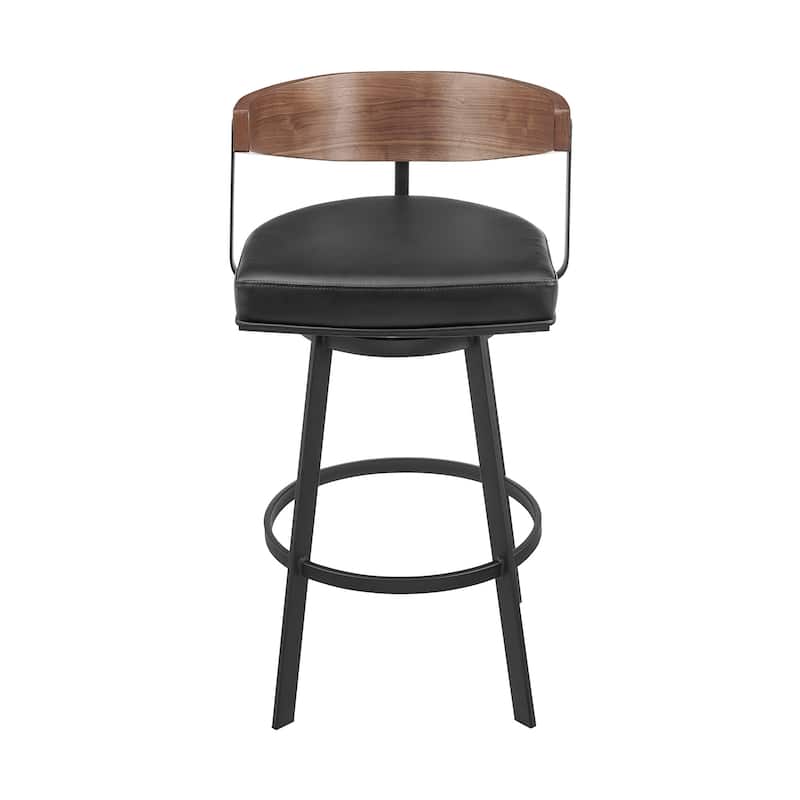 HomeRoots 26" Black and Brown Faux Leather and Iron Low Back Counter Height Swivel Bar Chair