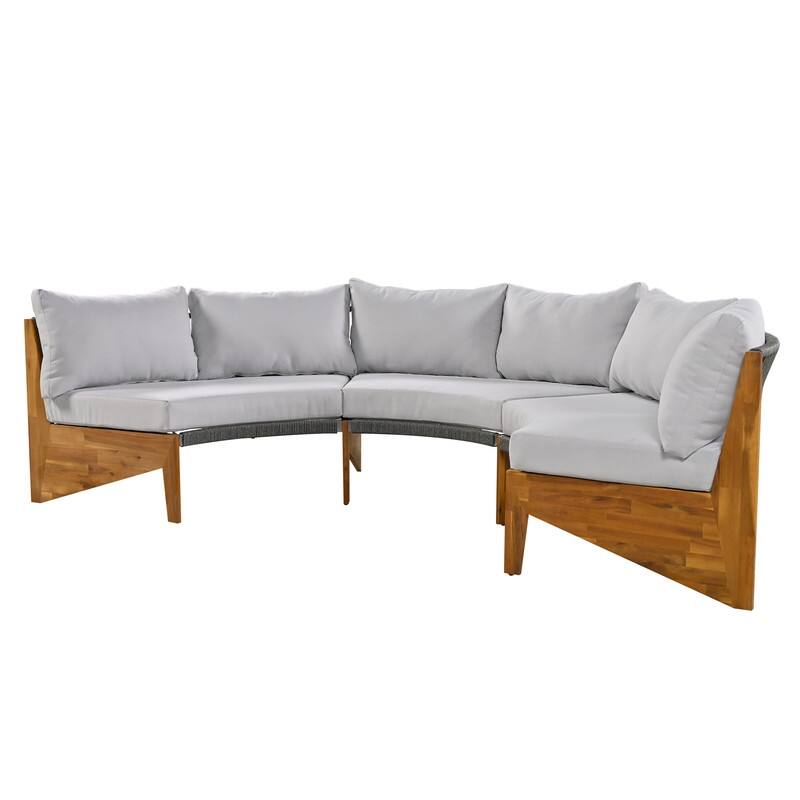 Patio 3 Piece Sofa Conversation Set, 6-Person Outdoor Seating Group w/ Cushions & Coffee Table, Half Moon Patio Furniture Sets