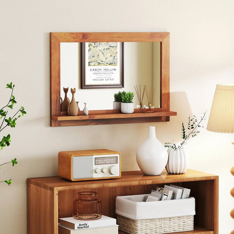 Costway 27.5 x 20 Inch Rectangle Decorative Mirror Farmhouse Wall - Natural - See Details