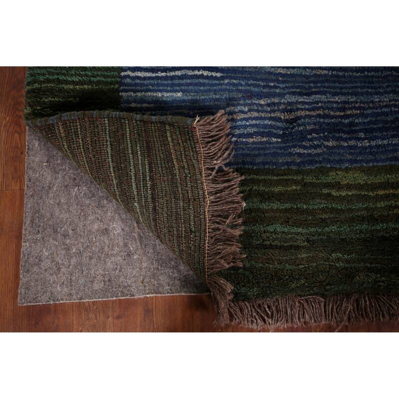 Blue & Green Striped Gabbeh Persian Accent Rug Handmade Wool Carpet - 3'8"x 5'3"