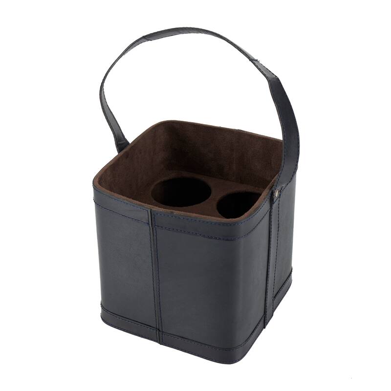 Sleek Leather 4-Bottle Wine Holder with Carrying Handle - Dark Blue, Brown, Red