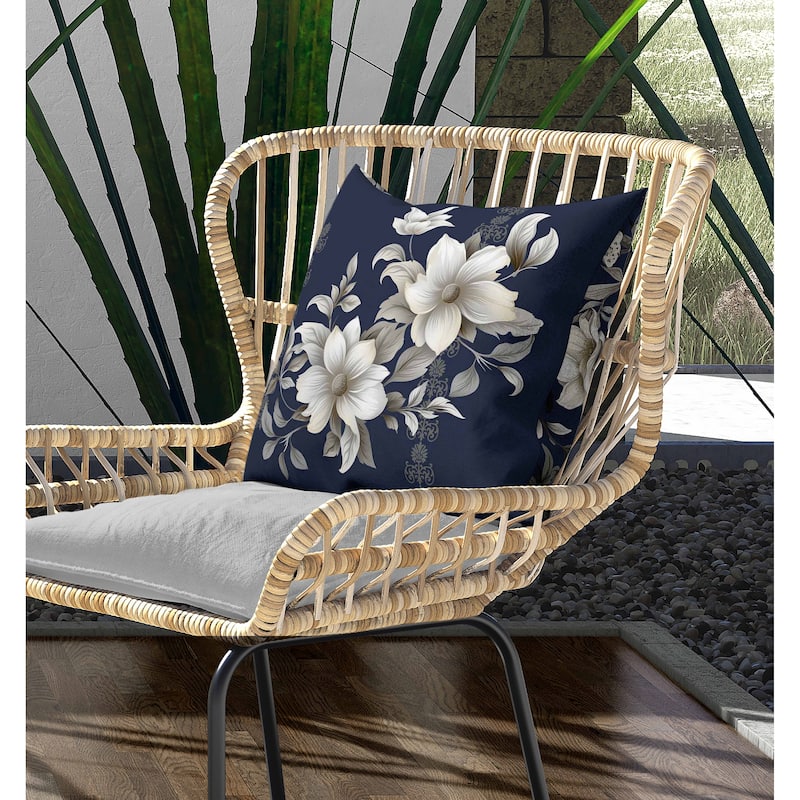 Petal Perfection Indoor/Outdoor Reversible Throw Pillow Blue and Cream