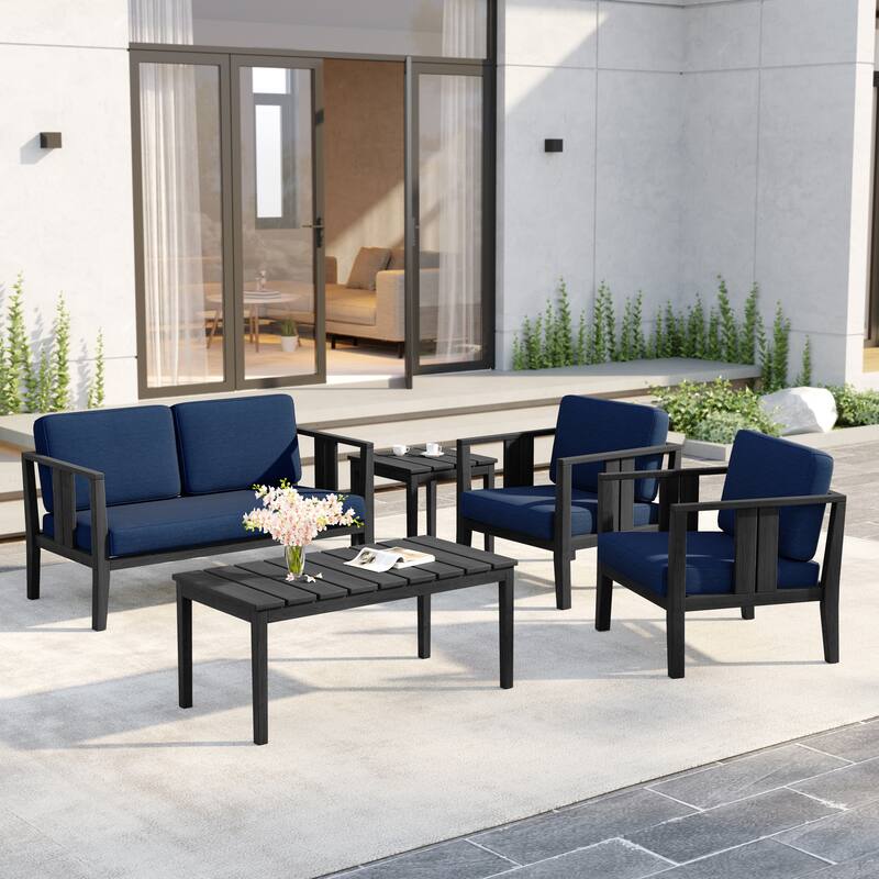 5-Piece Patio Furniture Solid Teak Outdoor Conversation Set